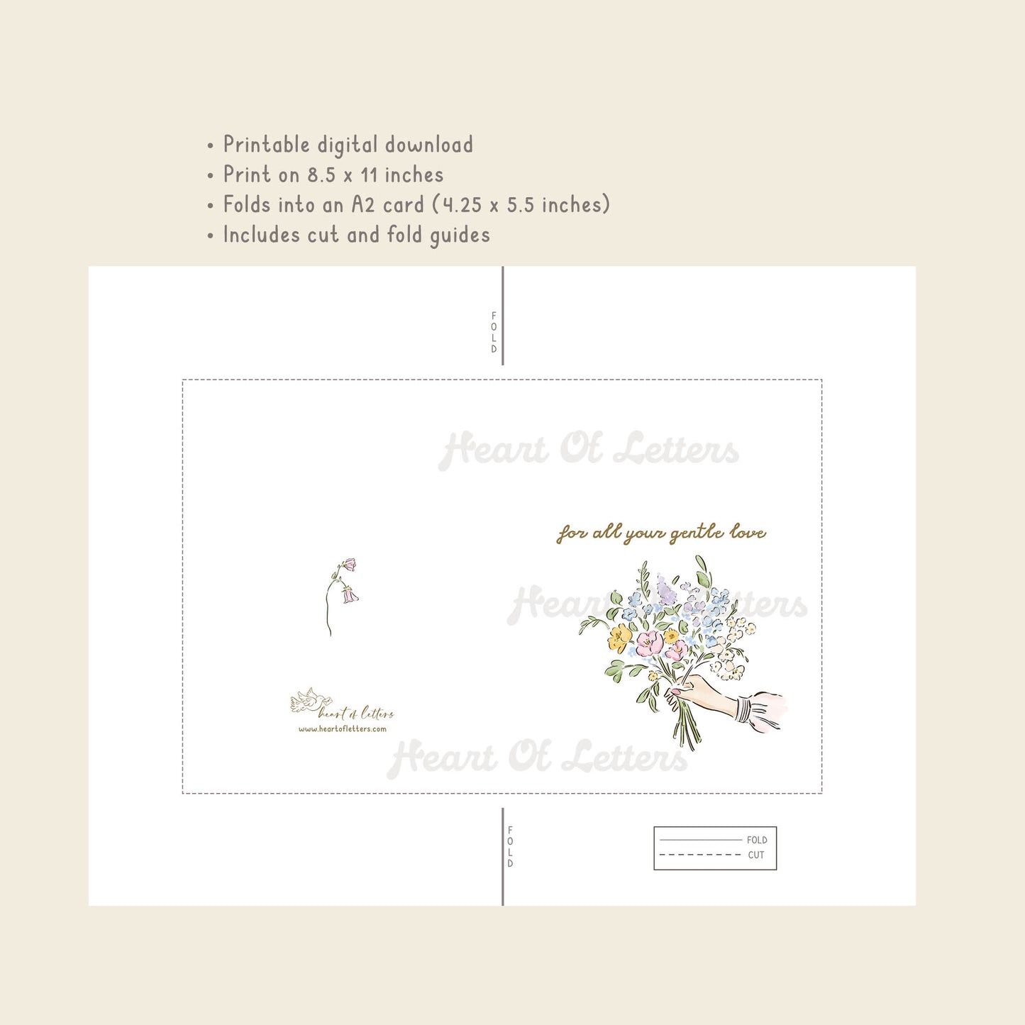 For All Your Gentle Love — Printable Mother's Day Card | Floral Bouquet Design