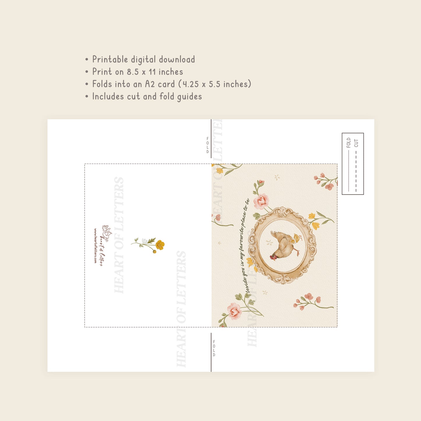 Beside You Is My Favourite Place — Printable Mother's Day Card | Vintage Cottage Hen Design