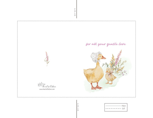 For All Your Gentle Love — Printable Mother's Day Card | Watercolor Mama Duck Design