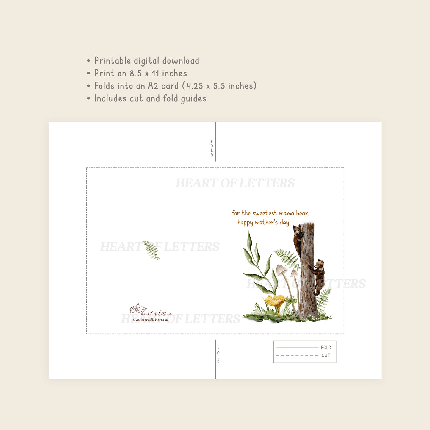 For the Sweetest Mama Bear — Printable Mother's Day Card | Watercolor Wildlife Design
