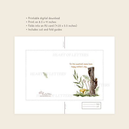For the Sweetest Mama Bear — Printable Mother's Day Card | Watercolor Wildlife Design