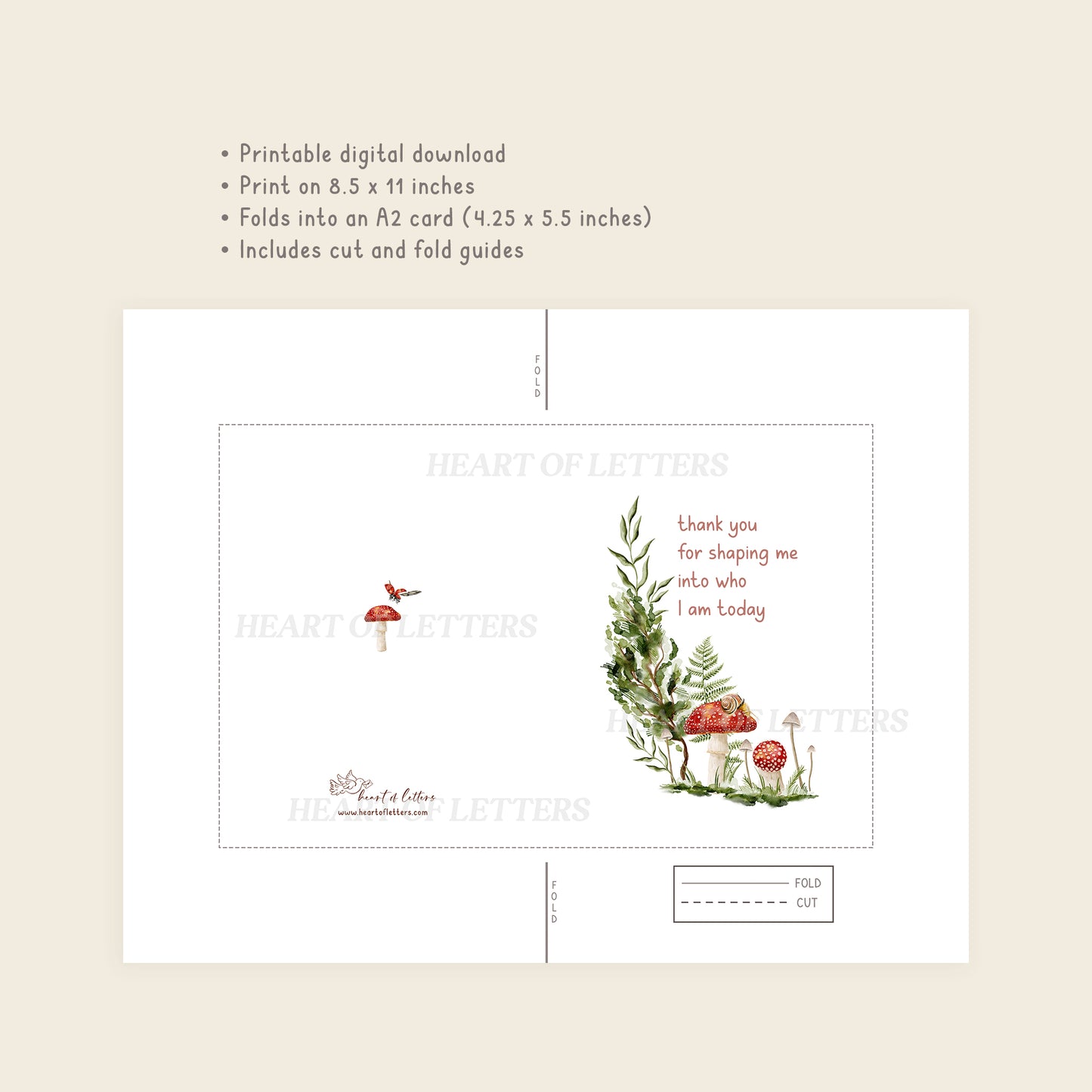 Thank You for Shaping Me - Printable Mother's Day Card | Watercolor Mushroom Design