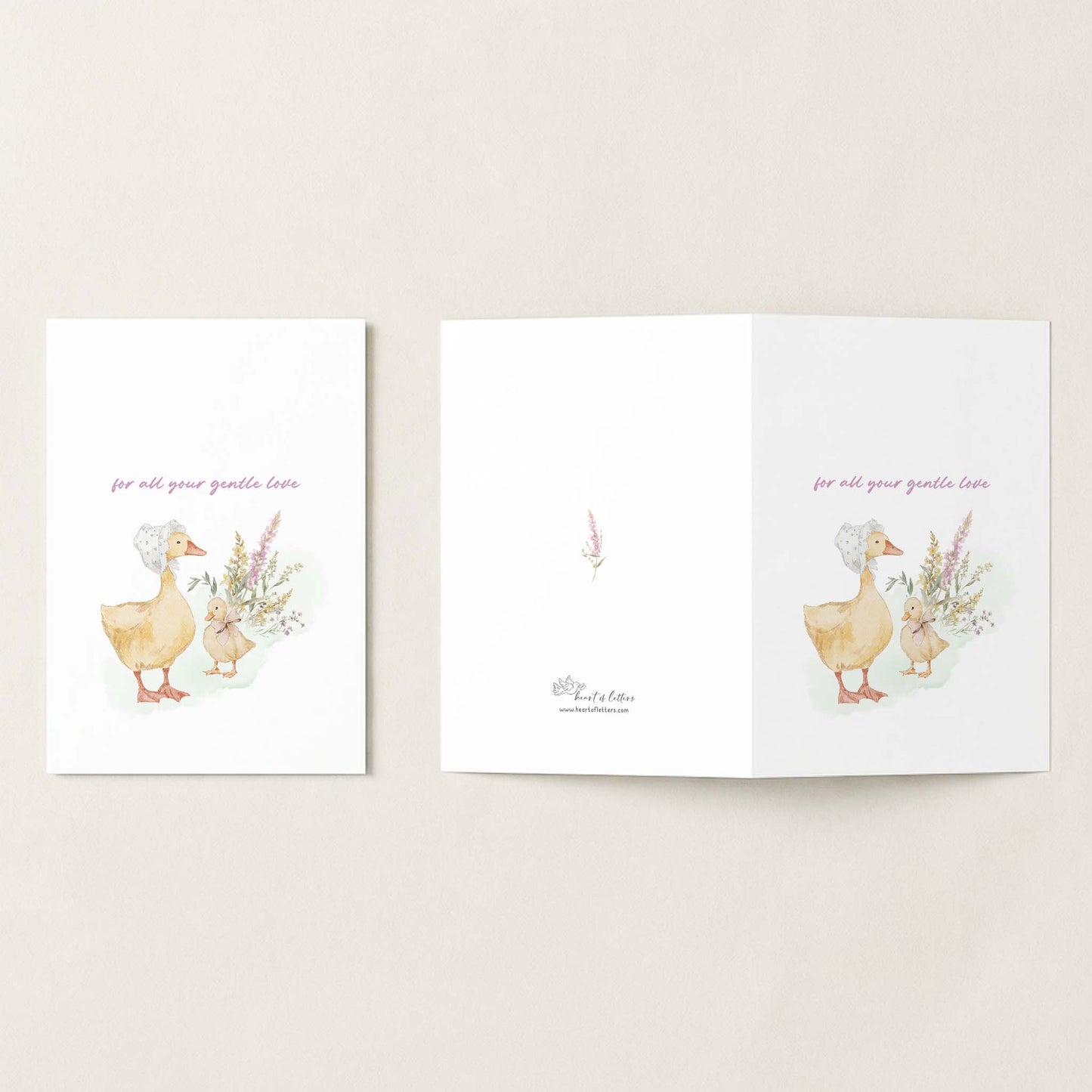 For All Your Gentle Love — Printable Mother's Day Card | Watercolor Mama Duck Design