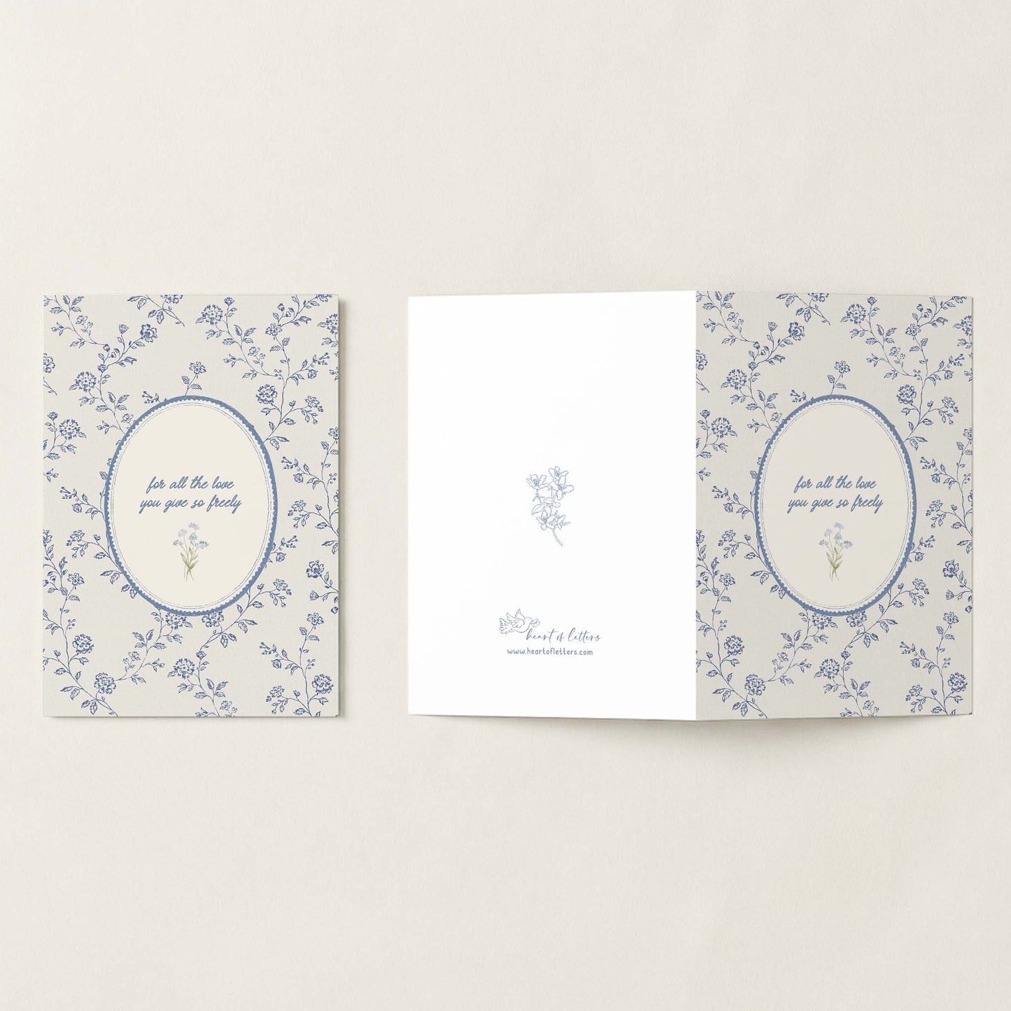 For All The Love You Give So Freely — Printable Mother's Day Card | Blue Floral Toile Design