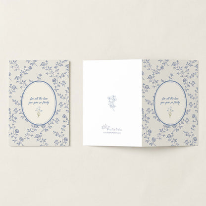 For All The Love You Give So Freely — Printable Mother's Day Card | Blue Floral Toile Design