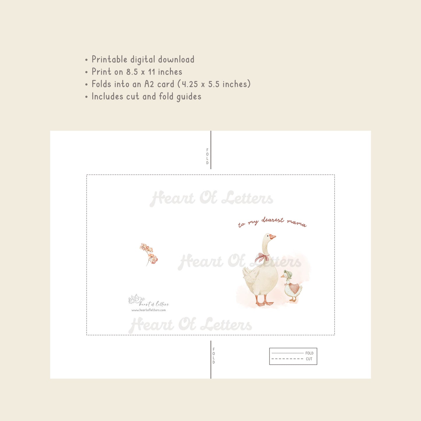 To My Dearest Mama — Printable Mother's Day Card | Watercolor Goose Design